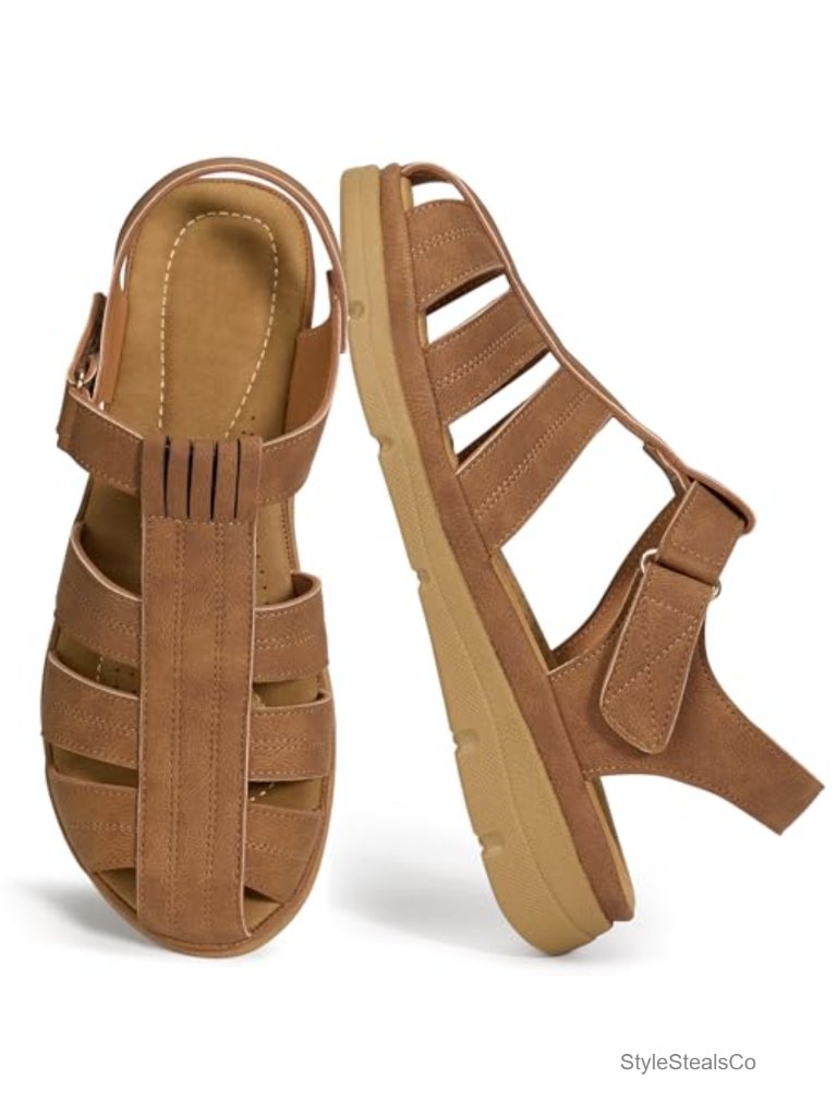Women's Flat Sandals - Comfortable Summer Closed Toe Memory Foam Fisherman